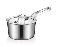 Lio SHAAR Stielkasserolle mit Deckel 16 cm Edelstahl Kasserolle poliert Stieltopf Kochtopf klein 1,5L Höhe 9cm Induktionsgeeignet Spülmaschinengeeignet Backofenfest Ergonomischer Griff PFOA frei
