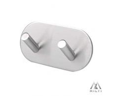 Milti Design Handtuchhaken aus gebürstetem Edelstahl 304 - Handtuchhalter zum kleben mit hochwertigem 3M Kleber - Modernes Bad-Accessoire für Ihr Badezimmer oder Küche - Ohne zu bohren