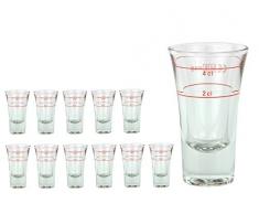 12er Set Schnapsglas DUBLINO mit Eichstrich, 2 cl + 4 cl in Einem, doppelt-geeichtes Spirituosenglas mit Füllstrich, Double Shot Glas, Stamper, hochglänzendes Markenglas, glasklar