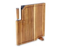 Echtwerk 3 in I Küchenmesser Set/ Schneidebrett aus Akazienholz mit integriertem Messerschärfer und Kochmesser (20cm)/ Tranchierbrett-Servierbrett-Schneidebrett zum Kochen und Schneiden