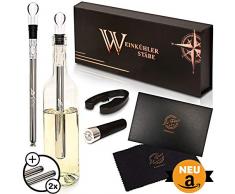 Le Flair Premium Weinkühler Set - 2 Edelstahl Wine Chiller Sticks – mit Magnetbox, Weinbelüfter/Ausgießer, Weinkorken, Folienschneider und Poliertich – Sommelier Set, Dekantierset