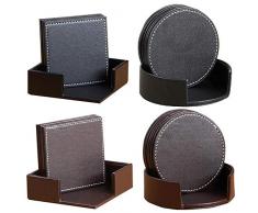 XXX PU Innovative 6PCS runde Leder-Tee-Untersetzer Isolierte Untersetzer Tee-Untertasse im europäischen Stil Wasserdichtes Kaffeepad, schwarzes Quadrat