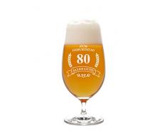 FORYOU24 Leonardo Pilstulpe mit Geburtstags-Gravur Motiv 80 Jahre - Geschenkidee zum Geburtstag Bierglas graviert