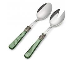 EME NAPOLEON Salatbesteck 2-Teilig aus rostfreiem INOX Edelstahl 23,5 cm: Salat Besteck (Bunt) Spülmaschinengeeignet in Perlmutt Grün
