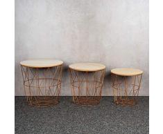 levandeo 3er Set Beistelltisch Metall Metallkorb Drahtkorb Kupfer Couchtisch Deckel Aufbewahrung Design Deko Tisch