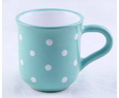 UNGARNIKAT Keramik Kakaobecher/Kaffeebecher/Becher Pasteltürkis mit handbemalten weißen Punkten