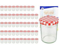 MamboCat 50er Set Sturzgläser 230 ml Hoch Deckelfarbe rot weiß kariert to 66 inkl. Diamant Gelierzauber Rezeptheft, Marmeladengläser, Einmachgläser, Einweckgläser, Gläser