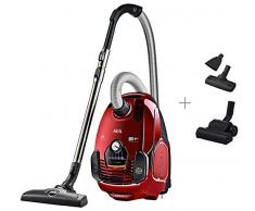 AEG VX7-2-CRAK Staubsauger mit Beutel (Ideal für Haustierbesitzer, nur 70 db(A), 360° Softräder, inkl. Zusatzdüsen, waschbarer Filter, 650 Watt, 12 m Aktionsradius, neue technische Version, rot)