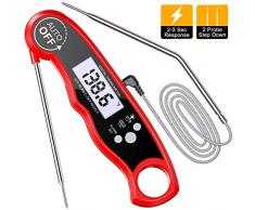 Cocoda Fleischthermometer Grillthermometer, LCD Digitales Bratenthermometer Küchenthermometer mit 2 Edelstahlsonden & Langem Draht & Magnet, Temperatur Voreinstellung für Küche Grillen Ofen Smoker Öl