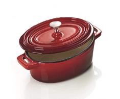 Emaillierte Cocotte/Kokotte/Schmortopf aus Gusseisen, mit Deckel, oval, 12 x 9 x 5 cm, rot