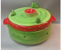 Brottopf mit Griffen Keramik in erdbeere mit Fröschen