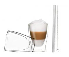 DUOS 2X 310ml doppelwandige Thermogläser + 2X Glas-Trinkhalme + 1x Bürste, doppelwandige Gläser mit Strohhalme und Bürste, by Feelino