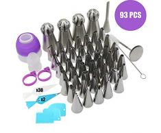 Veramz 93 TLG Edelstahl Spritztüllen Set für Backen und Cupcake-Dekoration, Inkl. Spritzbeutel, Zubehör usw.