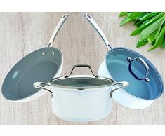 Laguiole Kochtopfset 5-teilig mit Glasdeckel | Non-Stick, Aluguss | Topf, Schmorpfanne, Bratpfanne | Induktionsgeeignet, weiß