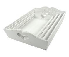 Decoline Holz Tablett Set 4 Stück mit Herz Griffen weiß