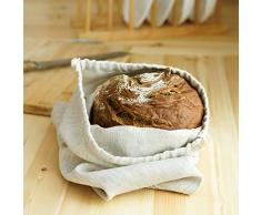 Varvara Home Brotbeutel aus Natur Leinen - Brot Tasche - Leinenbeutel - Beutel Stoff Leinen - 30 x 40 cm (Beige)