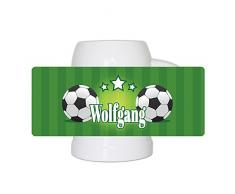 Fußball-Bierkrug mit Namen Wolfgang und schönem Motiv mit Fußbällen und grünem Hintergrund für Männer - Fan-Bierkrug personalisiert - Deutschland-Krug - Bierhumpen