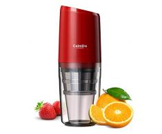 CalmDo Entsafter Slow Juicer Mini Standmixer BPA Frei Tragbar Saftpresse Orange Elektrisch Trennung von Saft und Zellstoff Umkehrfunktion für Gemüse und Obst 25W Inkl. Trinktasse, Reinigungsbürste