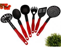 Lantelme Küchenhelfer Set 6 teilig Kochbesteck bordeaux rot und schwarz Kochgeschirr Hitzeresistent Spülmaschinengeeignet 4789