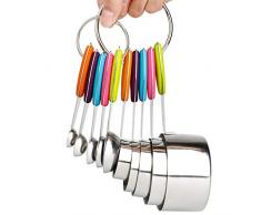 Messbecher und Löffel Set aus 10 Stück inkl. 5 Messbecher und 5 Messlöffel Metall zum Messen von trockenen und flüssigen Zutaten 10 Piece silber