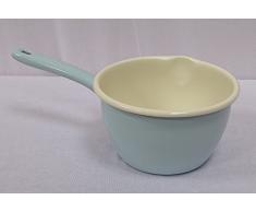 Emaille Kasserolle, Stieltopf, Kochtopf mit Griff, Pastell Hellblau