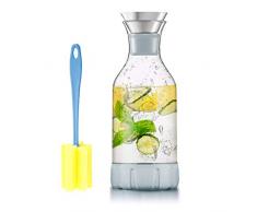 Glaskaraffen,WOQO Wasserkrug mit Edelstahldeckel Glaskanne,Glaskrug,Wasserkaraffe,für Heiß/Kaltsaft,Tee,Milch und Kaffee,mit stilvollem Silikon-Untersetzer und Bürste(1700ml Wasserkanne)