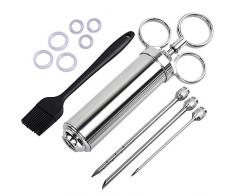 ZITFRI Marinierspritze Edelstahl, Bratenspritze 60 ML Fleischspritze Edelstahl inkl. 60ml Marinadenspritze 1 Marinierpinsel 3 Mariniernadeln - Gewürzspritze für BBQ Fleisch Rind Huhn Gebäck