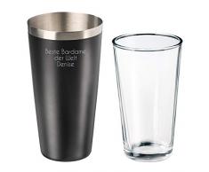 elasto Dein Eigener Cooler Personalisierter Cocktailshaker mit Gravur und Rührglas Edelstahl Boston Shaker mit Namen und Coolen Motiven Kälteschutz-Antirutschbeschichtung 700ml Schwarz (Freitext)