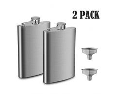 Vegena 2x Edelstahl Flachmann und Trichter Set, 10oz.285 ml Flachmann Geschenk Campingzubehör Geschenkideen mit Geschenkbox Geeignet Zum Tragen von Alkohol