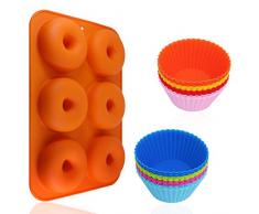 24 Stück Silikon Cupcake Backförmchen & Antihaft Donut Pfanne AIFUDA Hitzebeständig Backform für Kuchen Cupcake Muffin Kuchen Kekse Bagels