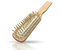 Elena Falk Haarbürste elegante Haar Bürste aus hellem Naturholz Griff Stielbürste Pneumatic Buerste mit Holz Pins ohne Noppen Langhaarbürste 5 Reihig beauty Unisex hair brush Nature