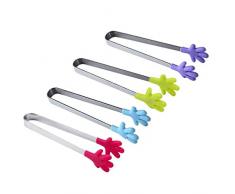HAKACC 4 Stück Mini Zuckerzange Essen Clip, Multifunktionale Essen Zange Zuckerzangen Silikon Edelstahl Eiszange für BBQ Süßes Eiswürfel Salat