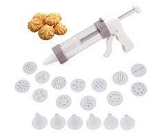 AOI Gebäckspritze für Kuchen und Kekse, Gebäckspritze Edelstahl, Einhand-Garnierspritze, Kuchen-Zuckerglasur-Set, Gebäckpresse, mit 13 Unterschiedlicher Stil Form Schimmel und 6 Tüllen