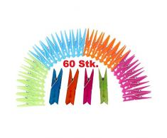 1a-becker 60 Stück farbige Wäscheklammern Kunststoff 70mm Wäsche Klammer mit Stahl-Feder