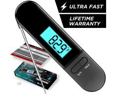 Fleischthermometer Digital, MinSoHi Wasserdichtes Grillthermometer mit Kalibrierung, automatisch drehbarem, heller Hintergrundbeleuchtung, Sofortiges Auslesen Kochthermometer für BBQ,Milch,Süßigkeiten