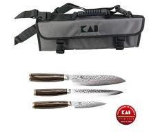 Kai Shun Tim Mälzer Damast-Messerset | Kai Messertasche + TDM-1700 (Officemesser) + TDM-1701 (Allzweckmesser) und TDM-1702 (Santoku)