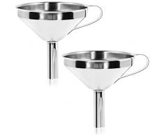 com-four® 2x Trichter mit Henkel - Einfülltrichter zum Einwecken - Marmeladentrichter mit Einfüllstutzen - Edelstahl (002 Stück - Edelstahl)
