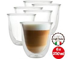 Caffé Italia Napoli 6 x 250 ml Doppelwandige Gläser - Thermogläser für Cappuccino Tee Heiß- und Kaltgetränke - spülmaschinengeeignet