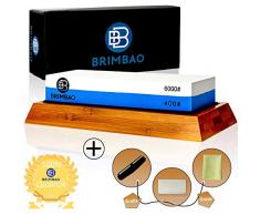 Brimbao Qualitäts Schleifstein [400/6000] - inkl. 7 kostenfreie Hilfsmaterialien - langlebiger 2-in-1 Wetzstein - Messerschaerfer für Outdoor- und Küchenmesser - Schleifstein Messer