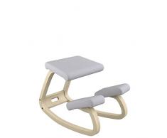 Varier Variable balans - Der originale Kniestuhl, optimal fürs Arbeiten zuhause - Stoff hellgrau und Holzteller natur lackierte Esche