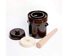 Kenley Gärtopf 2 Liter, Steingut-Topf zum Gären oder Einlegen von Kimchi, Sauerkraut, Gurken, Gemüse, Kombucha, Keramik-Fermenter mit Gewichten und Deckel und Stößel
