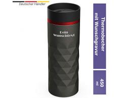 Uakeii Personalisierter Edelstahl Thermobecher 450ml Diamond 100% Auslaufsicher - ZUM SELBST GESTALTEN - Isolierbecher Kaffeebecher to Go mit Namen Autobecher Travel Mug mit Wunschgravur (Grau-Rot)