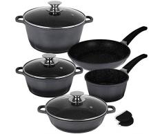 Kochtopf Set Marmor 10tlg mit Farbauswahl Topfset Aluguss Kochtöpfe Töpfe Topf Set Schmortopf Pfanne (Silber)