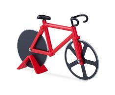 Relaxdays Fahrrad Pizzaschneider, lustiger Pizzaroller mit Schneiderädern aus Edelstahl, Cutter für Pizza & Teig, rot