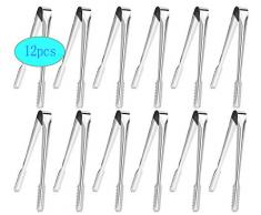 JIASHA Eiszange Set, 12 Stück Edelstahl Zuckerzange Eiswürfelzange Salatzange Gebäckzange Süßigkeiten Candy Clip Servierzange Küchenzange