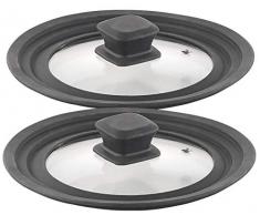 Rosenstein & Söhne Kochtopf-Deckel: 2er-Set Universal-Glasdeckel mit Silikonrand (16-20 cm) (Kochtopfdeckel Griff)