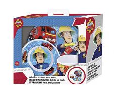 Feuerwehrmann Sam Melamin Frühstück-Set 3-teilig im Geschenkkarton mit Sichtfenster Teller Müslischale & Trinkbecher