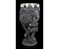 Figuren Shop GmbH Fantasy Drachen Kelch - Infinity Fire mit Edelstahl-Einsatz | Trinkkelch, Handbemalt
