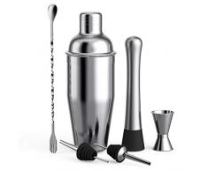 FLOUREON Cocktailshaker Set Cocktail Shaker 6-Teilig Premium Edelstahl Bar Cocktailset Cocktailset 750ml Cocktail Mixer mit Sieb + Messbecher 20ML/40ML + Barlöffel + 2 Ausgießer + Bar Stößel