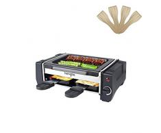 Raclette Grill 2 Personen, Mini Raclette mit 2 Pfännchen und 4 Holzspatel, Leichte Reinigung Antihaftbeschichtung - Regelbarer Thermostat - 500W, Schwarz